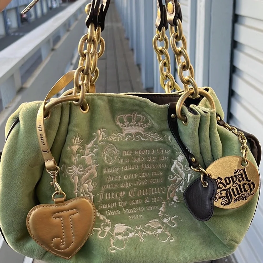 Juicy Couture Velour Heritage Satchel Purse Bag Black  Juicy Couture Mint and Black Satchel with Crown Crest display picture 1